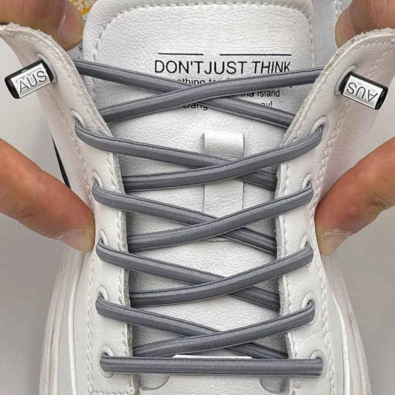 Color: GRAY, Length: 100cm - Thickened No Tie Shoelaces Elastic Laces Sneakers Round Shoe Laces Without Ties Kids Adult Quick Shoelace One Size Fits All Shoe