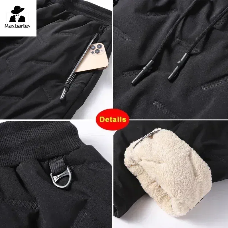 Size: 7XL, Color: SKY BLUE - Winter Down Cotton Pants Men's Casual Waterproof Zipper Pocket Thickened Wool Warm Pants Jogger Outdoor Cold-proof Ski Pants 7XL