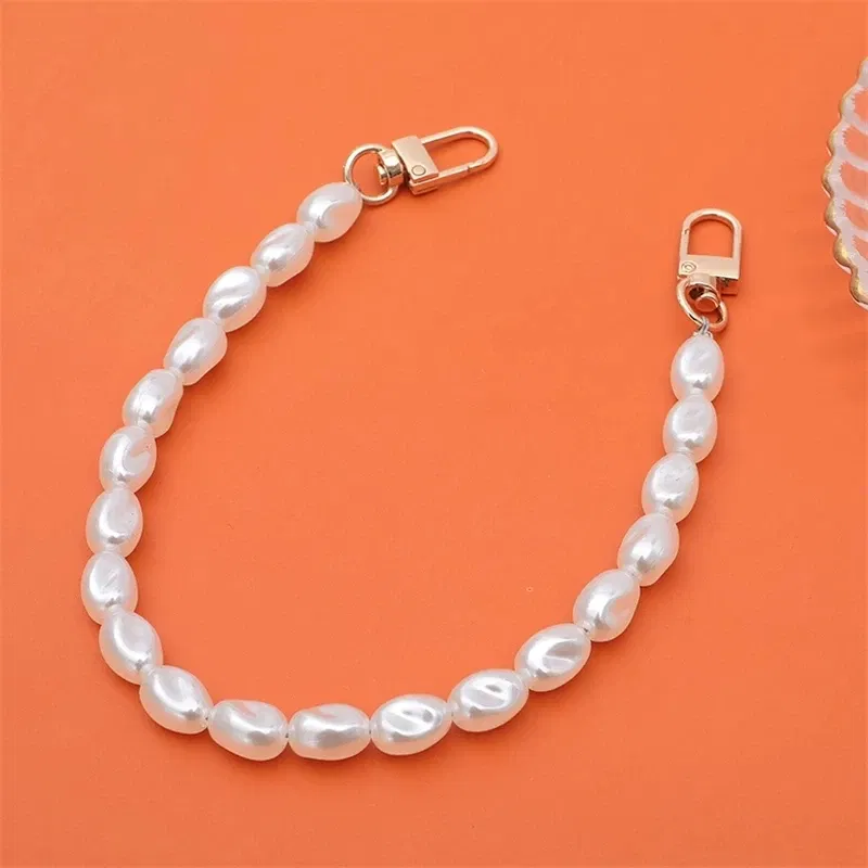 Color: Clear, Bundle: Case & Strap, Material: Silicon - Pearl Bracelet Wrist Chain Phone Case For iPhone 13 12 11 14 15 Pro Max XR X XS Mini 7 8 Plus SE Transparent Hard Acrylic Cover