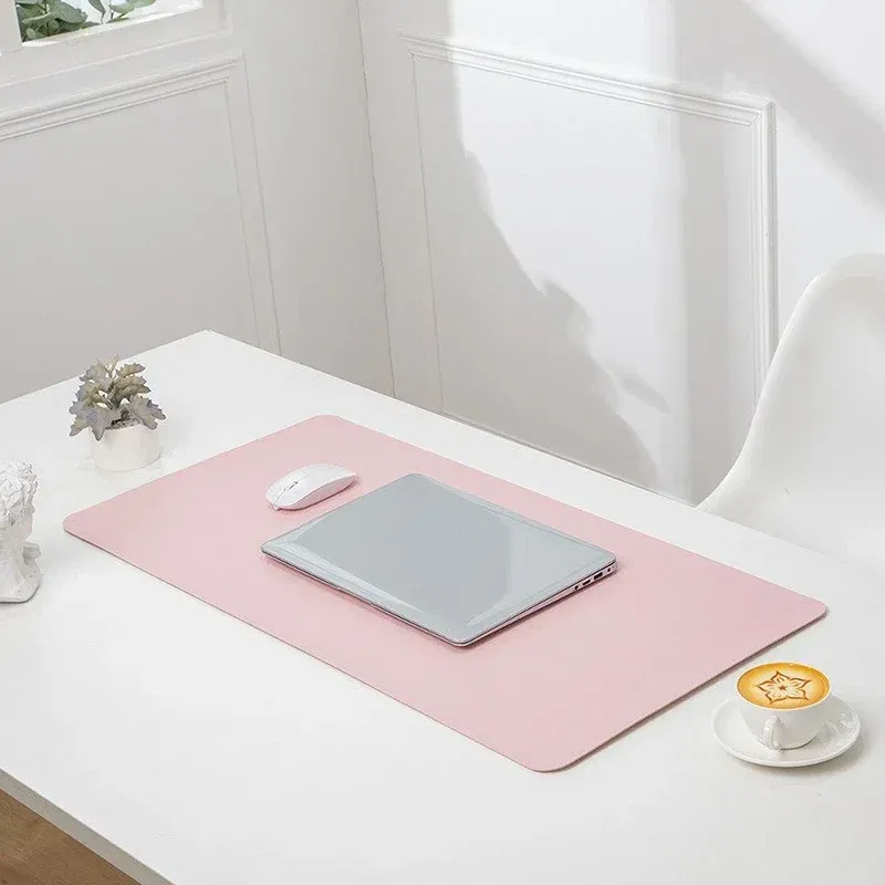 Color: Silver - Large Mouse Pad Extra Big Non-Slip Desk Pad Waterproof PU Leather Desk Table Protector Gaming Mouse Mat for Game Office Work