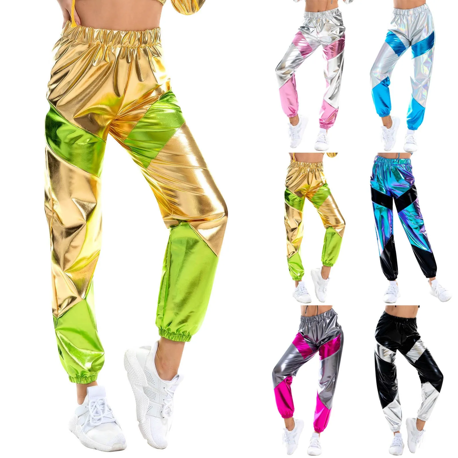 Color: GRAY, Size: XXL - Women'S Shiny Trousers Elastic Sports Leisure Casual Long Sweatpants Jogging Bottoms Stretch Leggings Party Disco Clubwear
