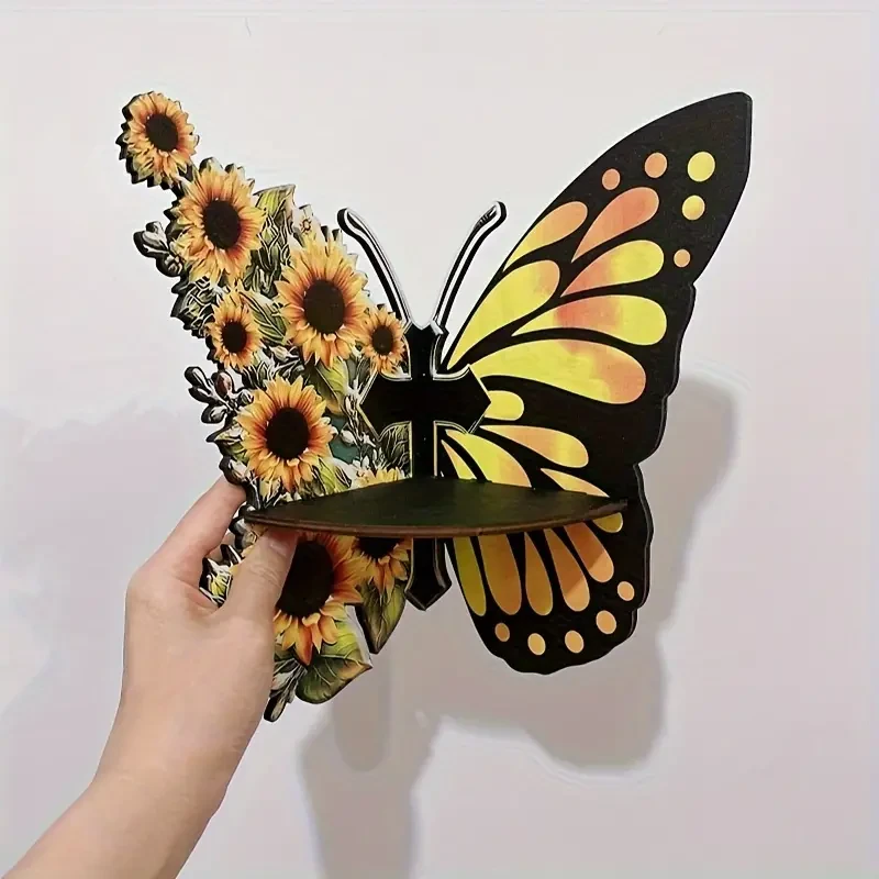 Whimsical Sunflower Butterfly Wall Corner Rack Spacious Storage Shelf for Home & Party Decor