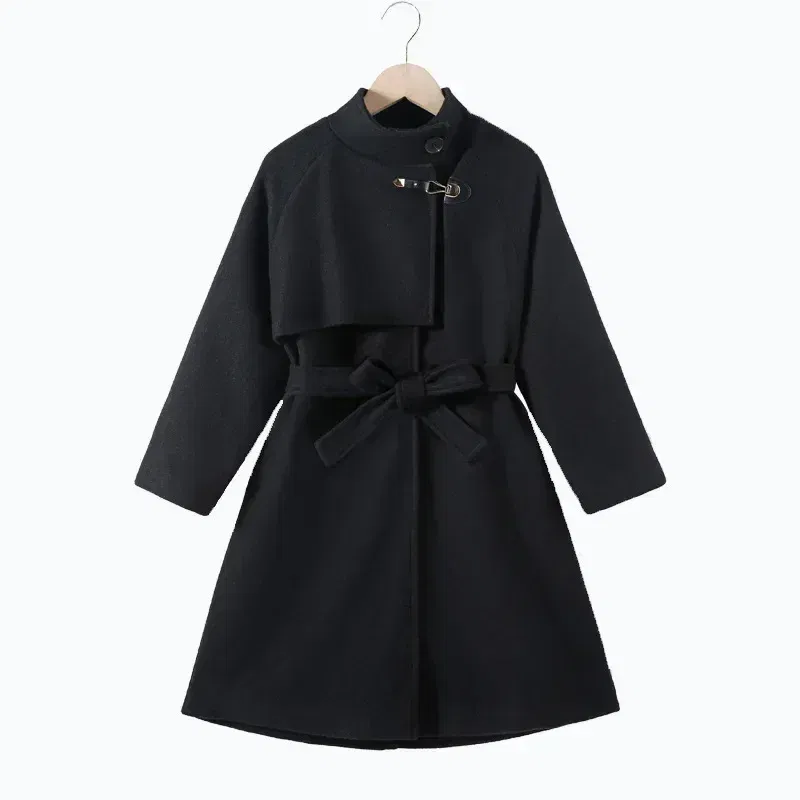 Color: Blue, Kid Size: 2T - Winter Girls Wool Coat Long Double-faced Tweed Overcoat for Kids Fashion Casual Grey 10 12 14 Years Teenage Children Outerwear