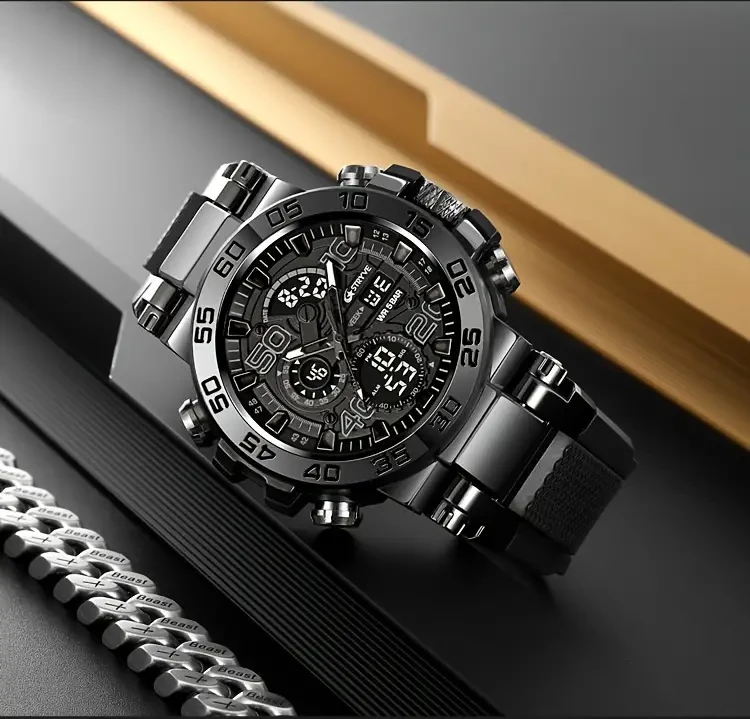 StrYve S8030 Rugged Outdoor Men's Digital Sports Watch - 50M Water Resistant, Dual Display, LED Backlight, Alarm, Stopwatch, Round Alloy Case, Comfortable TPU Strap, Electronic Movement, Perfect for Hiking, Running, Fitness Training, and Daily Wear