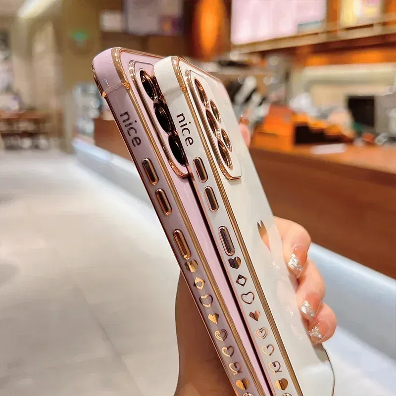 Color: Dark Grey, Compatible-Phone Models: For iPhone 8 Plus, Ships From: CHINA - Electroplating Side Love Heart Phone Case For Samsung Galaxy S25 Ultra S24 S23 S22 A16 A55 Protect Lens Shockproof Back Cover