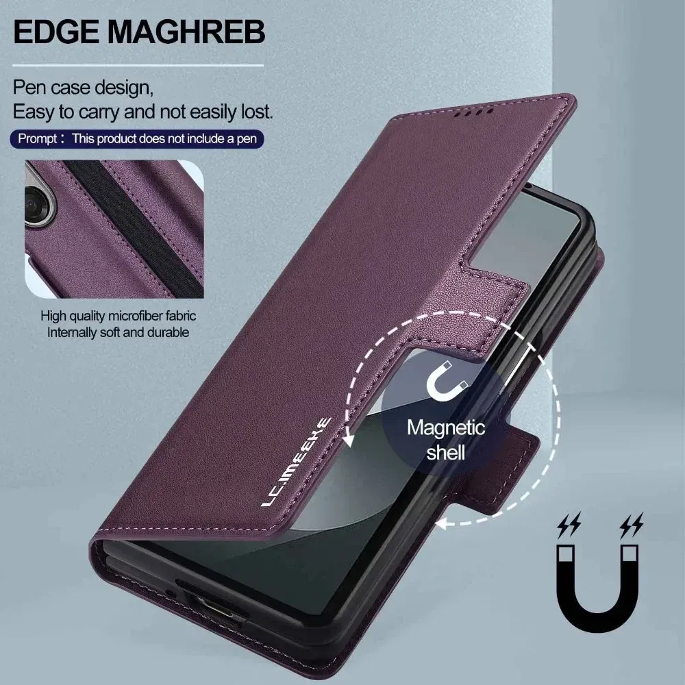 Color: black, Compatibility by Model: Galaxy Z Fold6 - Premium Leather Phone Case for Samsung Galaxy Z Fold 7 6 5 4 3 Fold6 Fold5 Fold4 5G with Pen Holder Wallet Flip Phone Cover