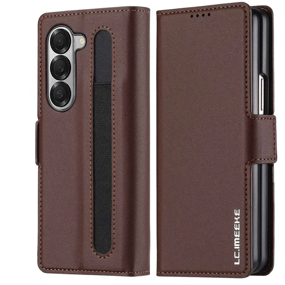 Color: black, Compatibility by Model: Galaxy Z Fold6 - Premium Leather Phone Case for Samsung Galaxy Z Fold 7 6 5 4 3 Fold6 Fold5 Fold4 5G with Pen Holder Wallet Flip Phone Cover