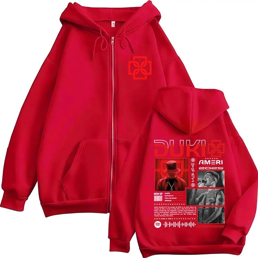 Color: Gold, Size: XXL - Rapper Duki Ameri World Tour 2025 Zipper Hoodies Men Women Clothing Fashion Hip Hop Zip Up Hooded Oversized Sweatshirts Jackets