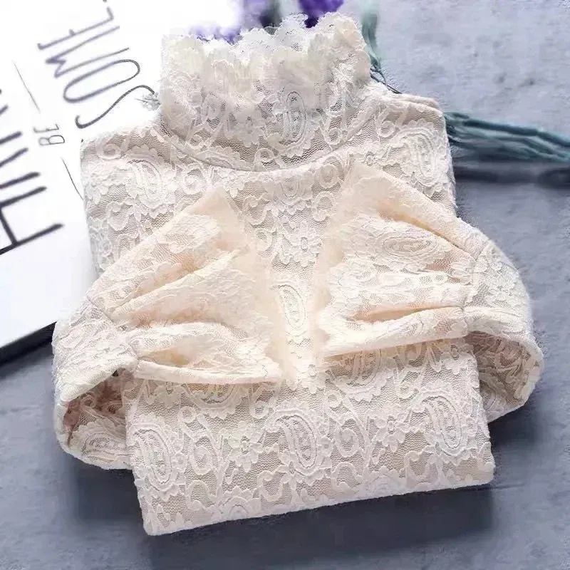 Color: black, Size: XXL - Sexy Transparent Long Sleeve Top Women 2025 Fashion Autumn Winter Basic Lace Blouses White Black Hollow Blusas Mujer Oversized