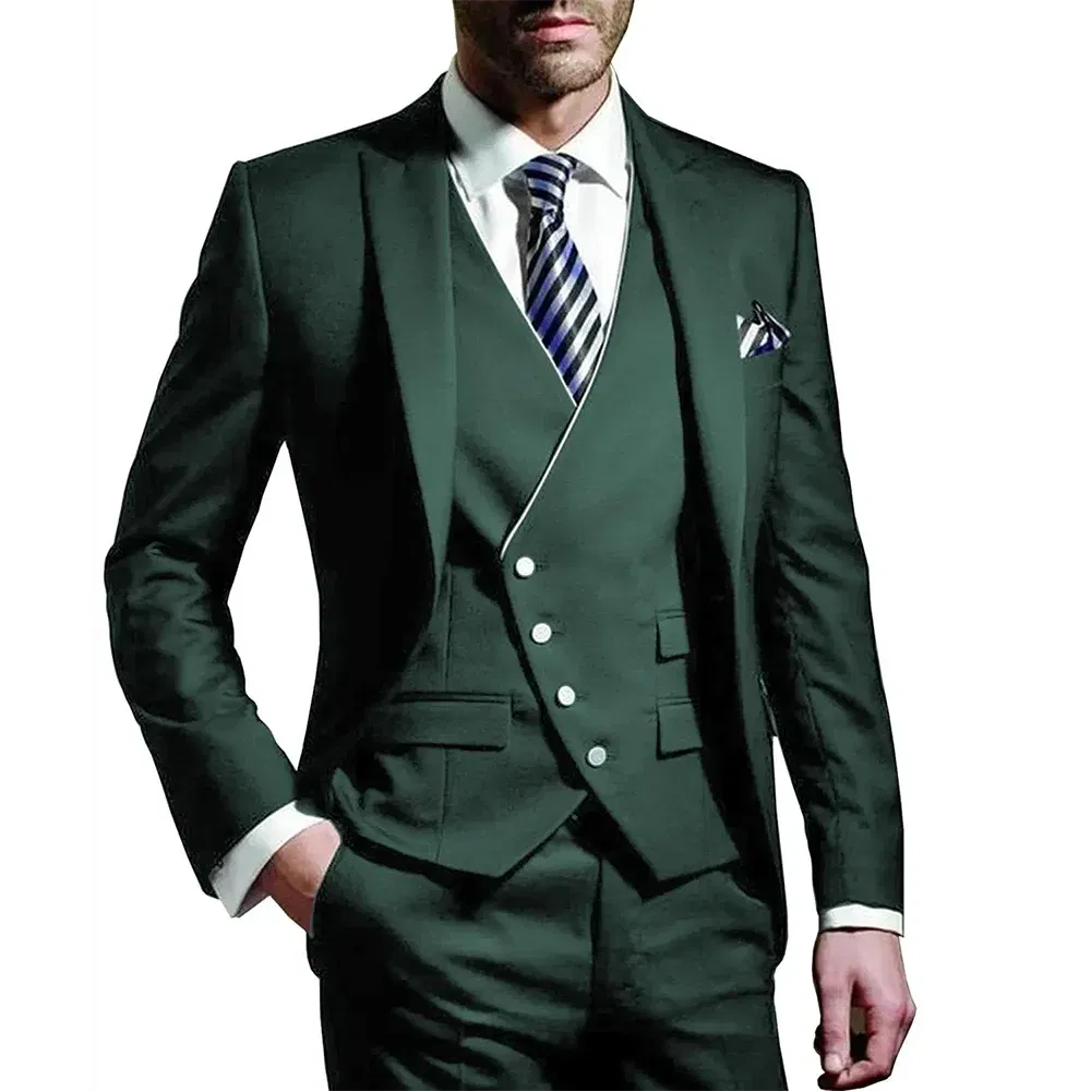 Color: army green, Size: XS?€old?‰, Ships From: CHINA - White Men Wedding Suits Groom Wear Peak Lapel Wedding Groom Tuxedos Business Party Suit 3 Pieces (Jacket+Vest+Pant?‰Costume Homme