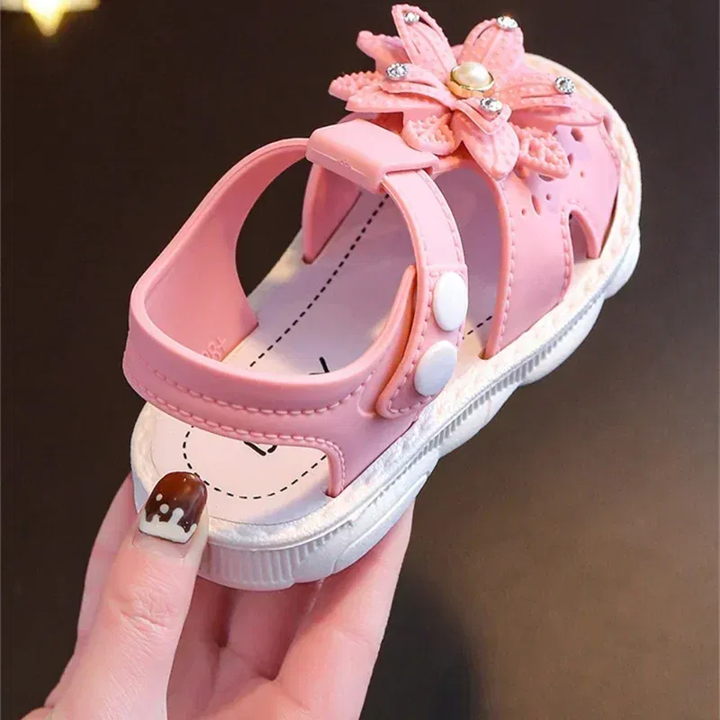 Color: Blue, Shoe Size: 3 - Solid Bow Children's Summer Shoes Cute PVC Beach Non Slip Sandals For Baby Girls Footwear Soft Infant Kids Fashion Sandals
