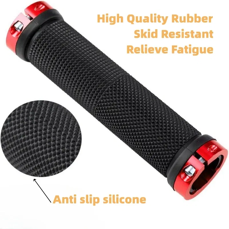 Color: black - Bicycle Rubber Grips Alloy Lock Non-Slip Rubber Bicycle Handlebar Grips Double Aluminum Lock on Locking Bicycle Handlebar Grips