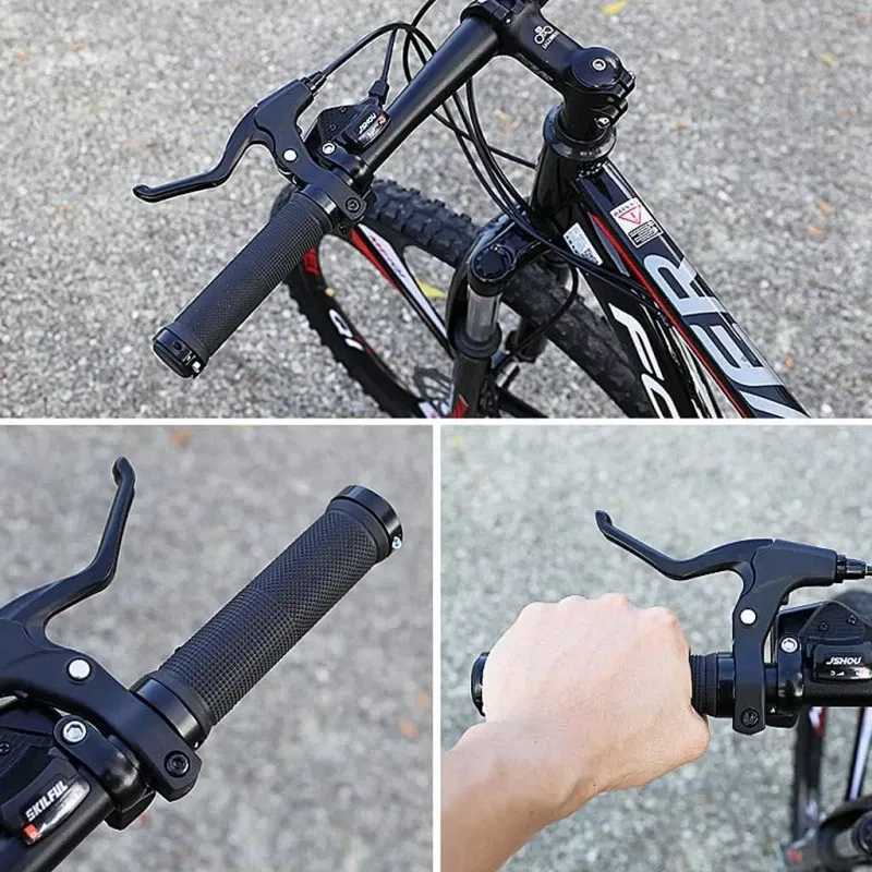 Color: black - Bicycle Rubber Grips Alloy Lock Non-Slip Rubber Bicycle Handlebar Grips Double Aluminum Lock on Locking Bicycle Handlebar Grips