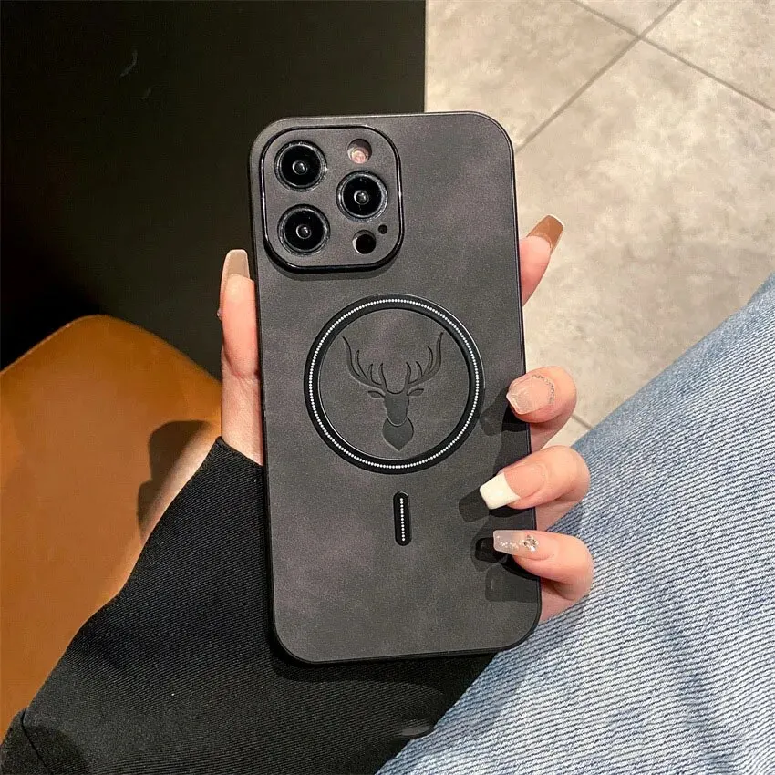 Material: Polyester, Color: Dark Brown - Luxury For Magsafe Wireless Charging Phone Case For iPhone 15 Pro 14 Plus 13 12 11 Pro Max Elk Magnetic Bumper Protective Cover