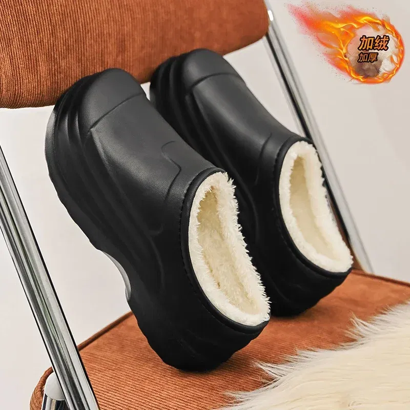 Color: black, Shoe Size: 40 - Eva Men's Chef Slippers Winter Slipper for Men Home Cotton Shoes Water Proof Anti-slip Keep Warm Height-increasing New Arrival