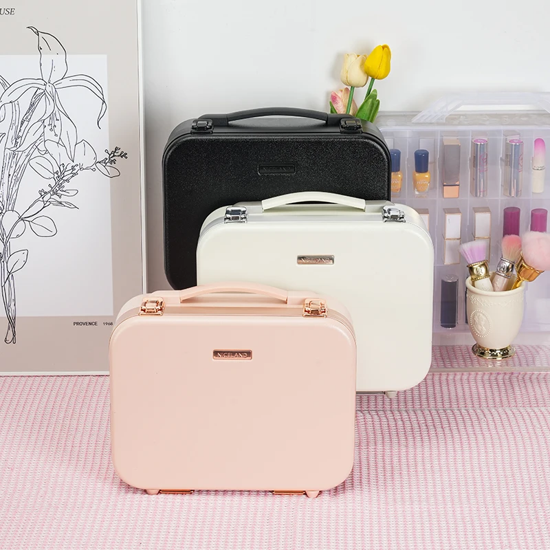 Color: black - Women Skin Care Travel Storage Box Fashion Portable Makeup Bags Large Capacity Cosmetic Case with LED Mirror
