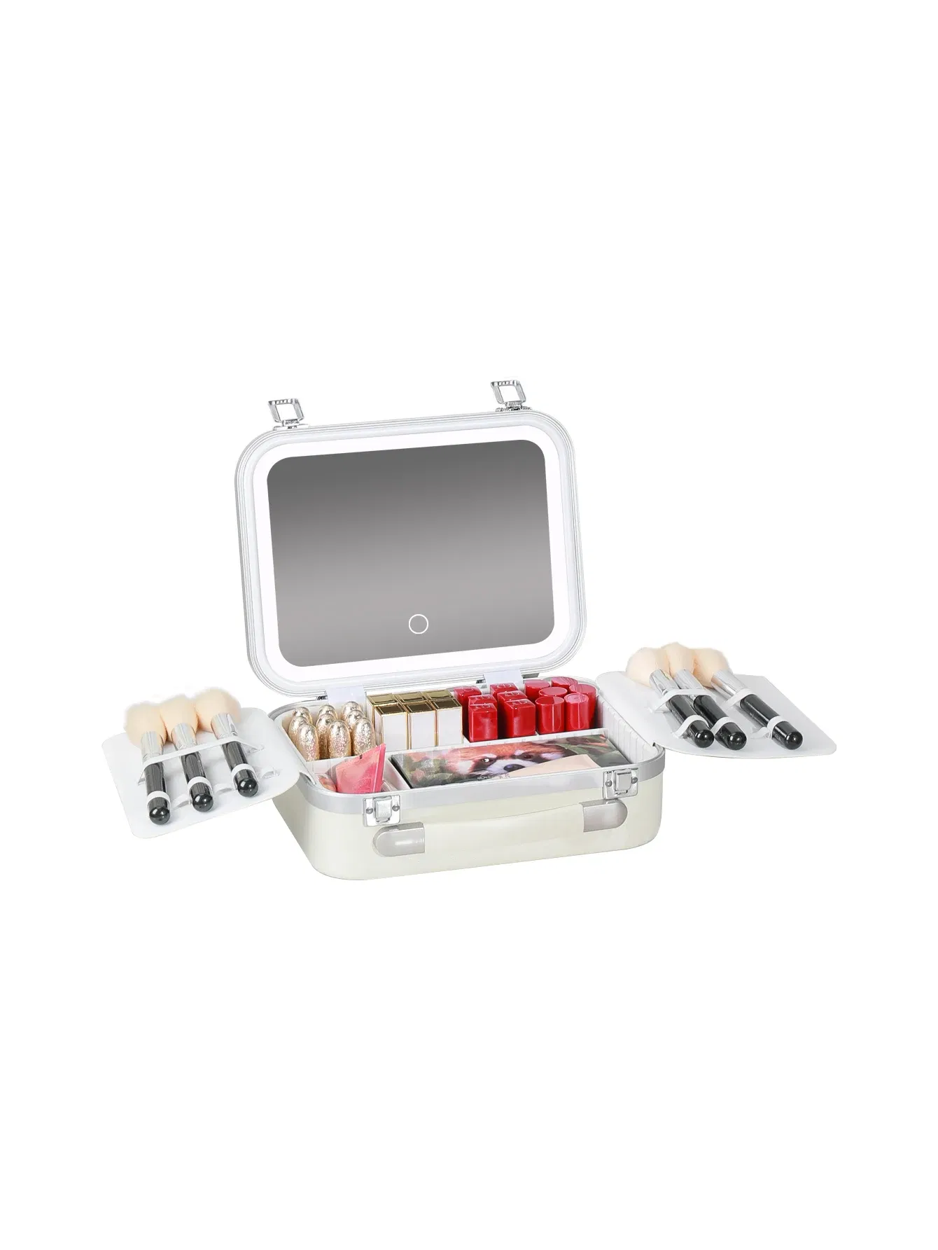 Color: black - Women Skin Care Travel Storage Box Fashion Portable Makeup Bags Large Capacity Cosmetic Case with LED Mirror