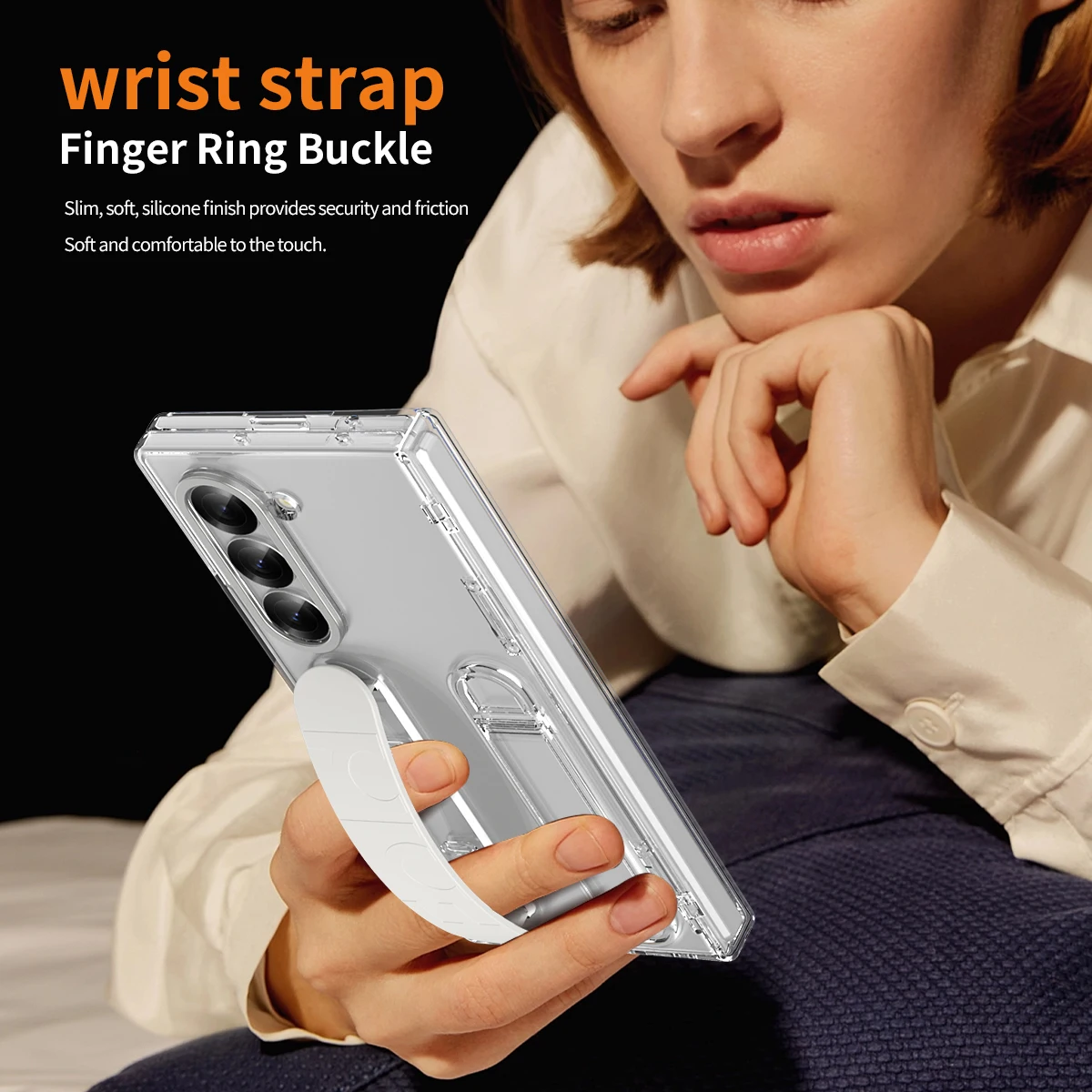 Color: cream, Material: ABS - Touch Pen Case For Samsung Galaxy Z Fold 6 5 4 3 Skin Friendly Folding Hinge with Elastic Wrist Band Screen Tempered Film Cover