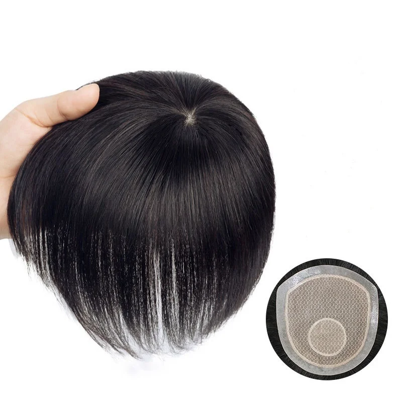Toupee Color: 1b#, Toupee Density: 80%, Length: 10 Inches - Silk Base Top With PU Men Toupee Male Breathable Men's Capillary Prosthesis 100% Real Natural Hair Replacement System Unit Wigs