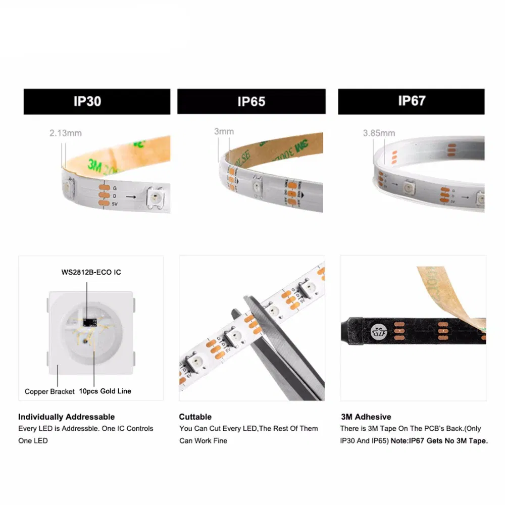 Emitting Color: Emitting Color7, Color: Burgundy - 1m/2m/5m WS2812B ECO 30/60/100/144 pixels/leds/m TV RGB Led Strip Light WS2812 IC Individually Addressable Black/White PCB DC5V