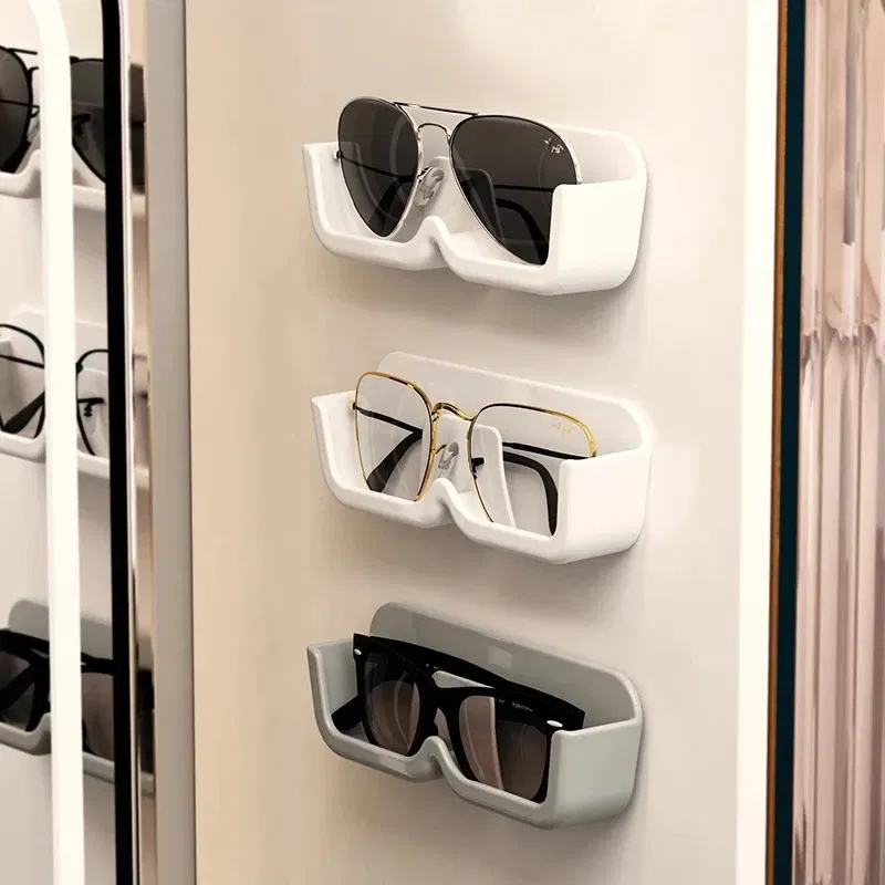 Color: PURPLE - Glasses Display Cabinet Sunglasses Storage Box Wall Mounted Perforated Free Sunglasses Storage Glasses Rack Home Tidying