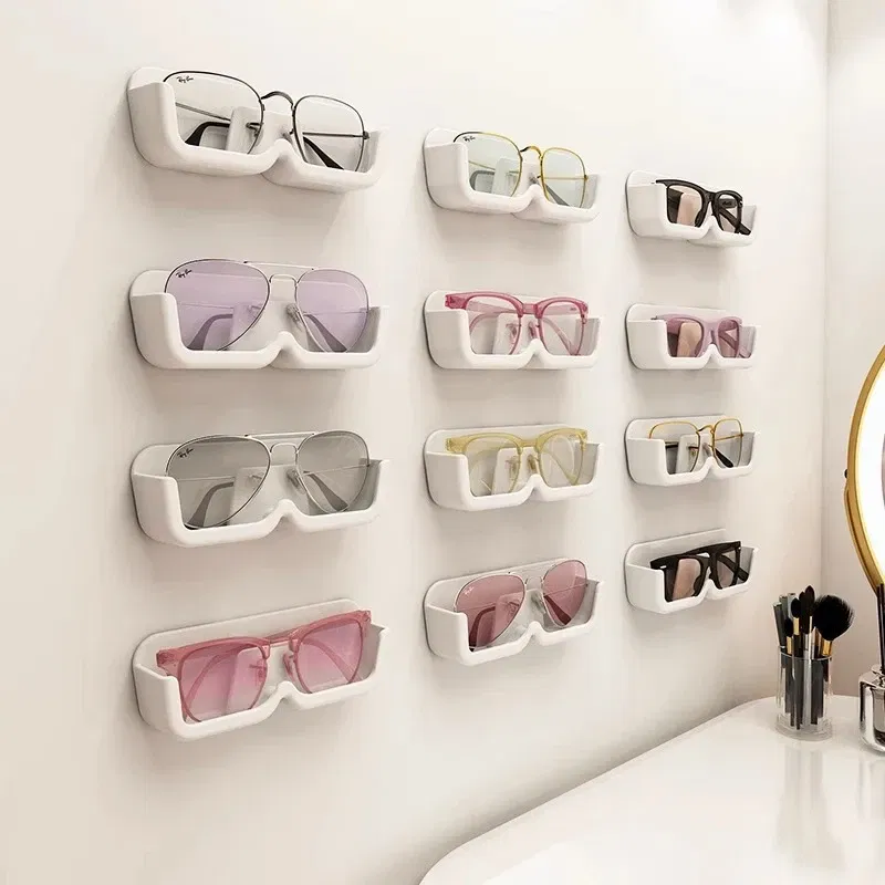 Color: PURPLE - Glasses Display Cabinet Sunglasses Storage Box Wall Mounted Perforated Free Sunglasses Storage Glasses Rack Home Tidying