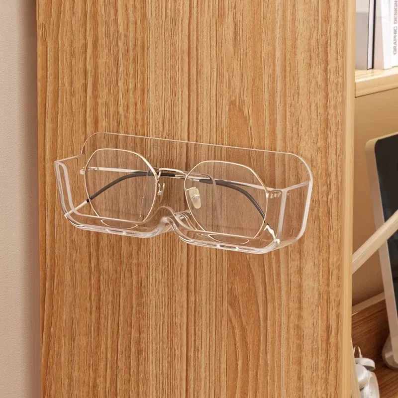 Color: PURPLE - Glasses Display Cabinet Sunglasses Storage Box Wall Mounted Perforated Free Sunglasses Storage Glasses Rack Home Tidying