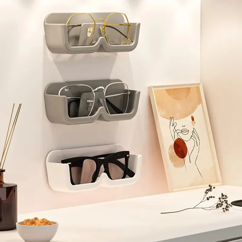 Color: PURPLE - Glasses Display Cabinet Sunglasses Storage Box Wall Mounted Perforated Free Sunglasses Storage Glasses Rack Home Tidying
