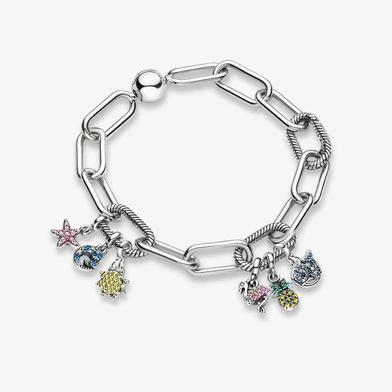 Color: Pink - 2022 New 925 Sterling Silver My Love Starfish Flamingo Pendant Charm Fit Original Pandora Me Bracelet DIY Bead Jewelry For Women
