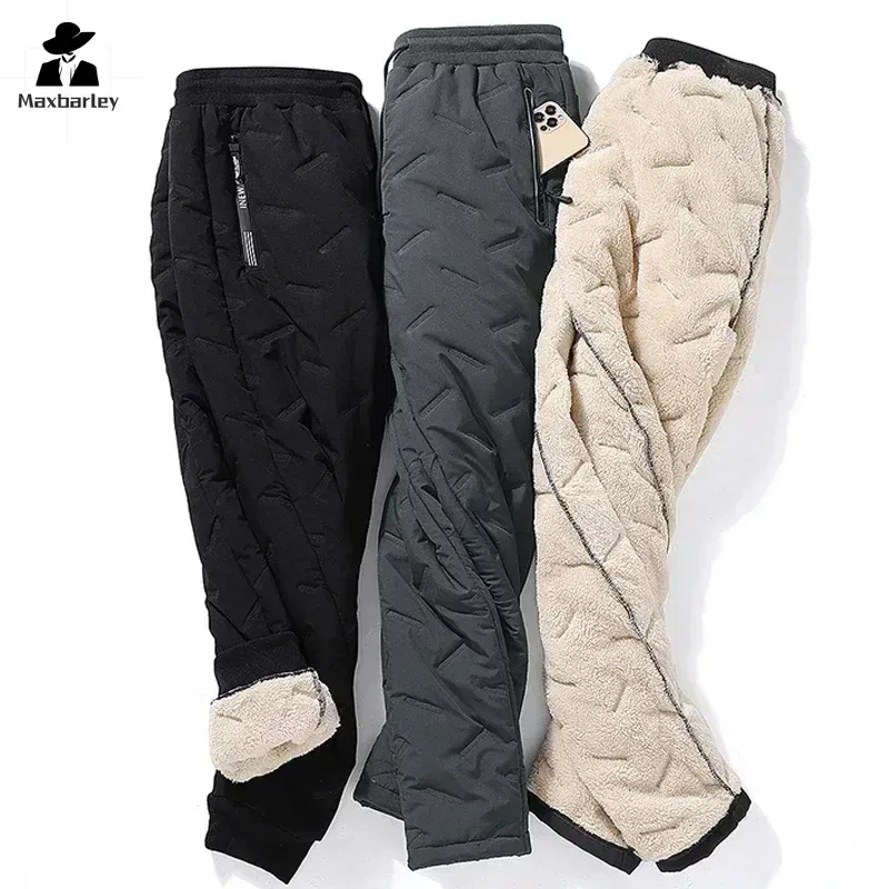 Size: 5XL, Color: SKY BLUE - Winter Down Cotton Pants Men's Casual Waterproof Zipper Pocket Thickened Wool Warm Pants Jogger Outdoor Cold-proof Ski Pants 7XL