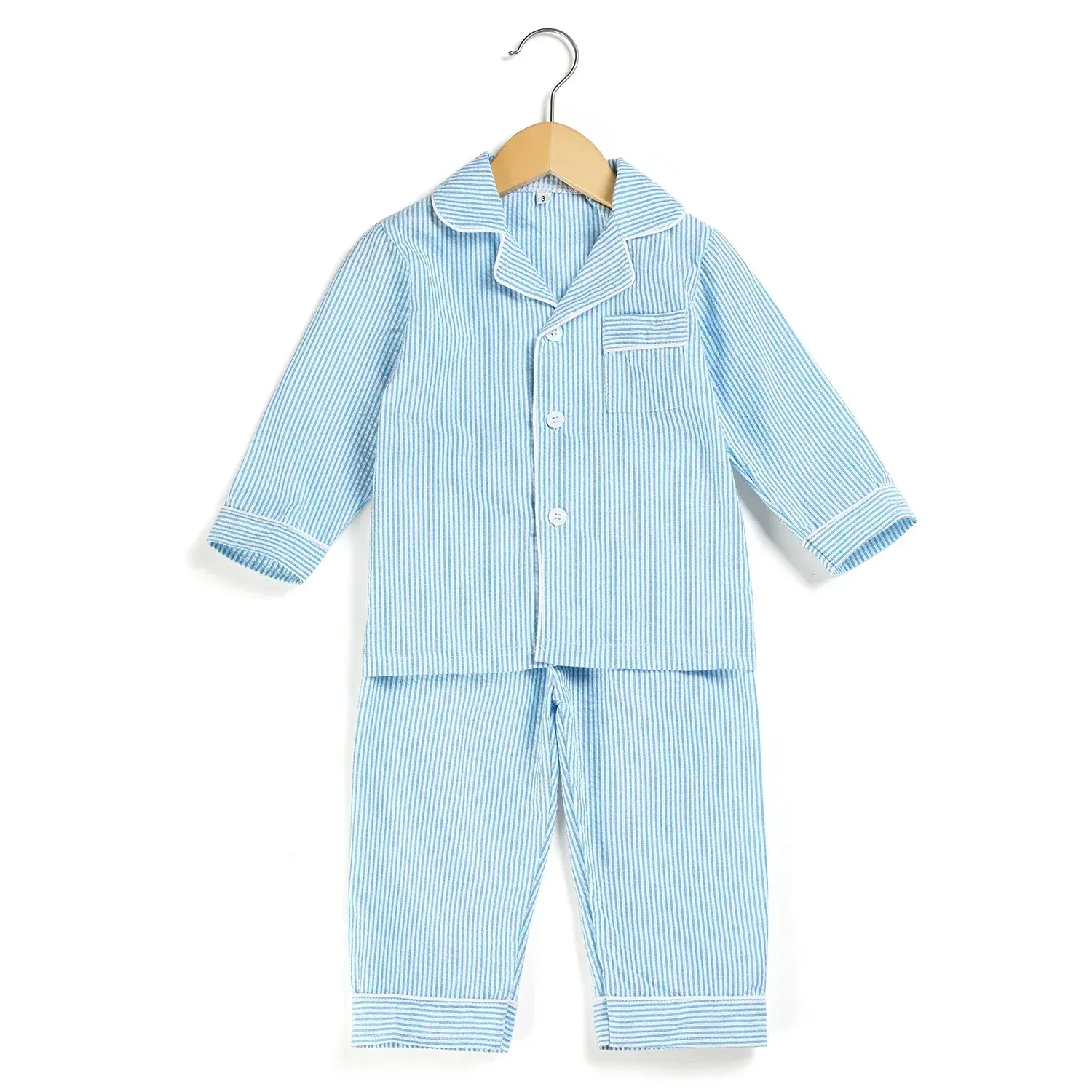 Color: Red, Ships From: CHINA, Kid Size: 2T - Ruffkids 100% Cotton Summer Kids Pajamas Sleepwear Seersucker Striped Matching Pjs Boys Clothes Loungewear Girls Pyjamas Set