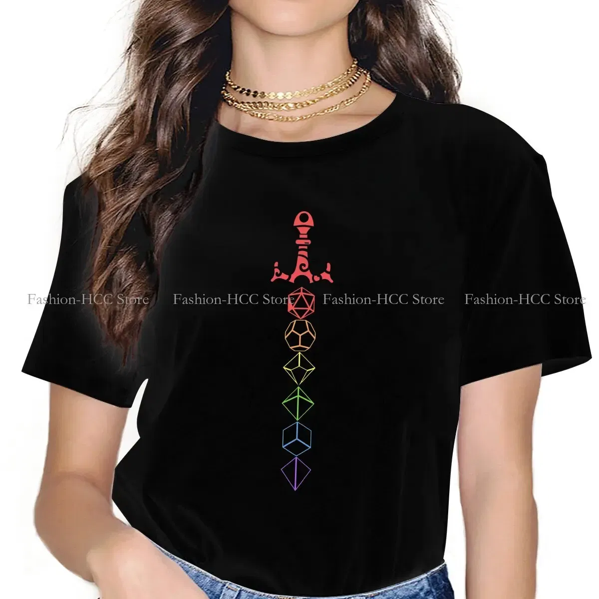 Color: black, Size: L - Rainbow Dice Sword Tabletop RPG Gaming Unique Polyester TShirt DND Game Top Quality Hip Hop Graphic T Shirt Stuff