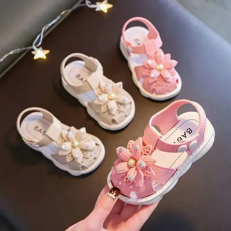 Color: Blue, Shoe Size: 5 - Solid Bow Children's Summer Shoes Cute PVC Beach Non Slip Sandals For Baby Girls Footwear Soft Infant Kids Fashion Sandals