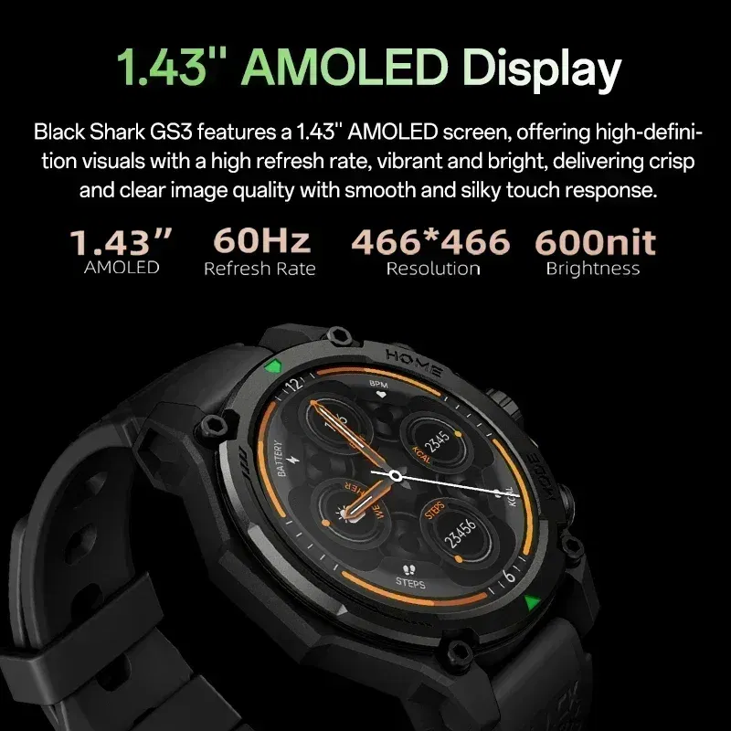 Color: Silver, Ships From: CHINA - [World Premiere]Blackshark GS3 Smart Watch Global Version 1.43"AMOLED Display GPS Satellite Positioning 21 Day Life 5ATM