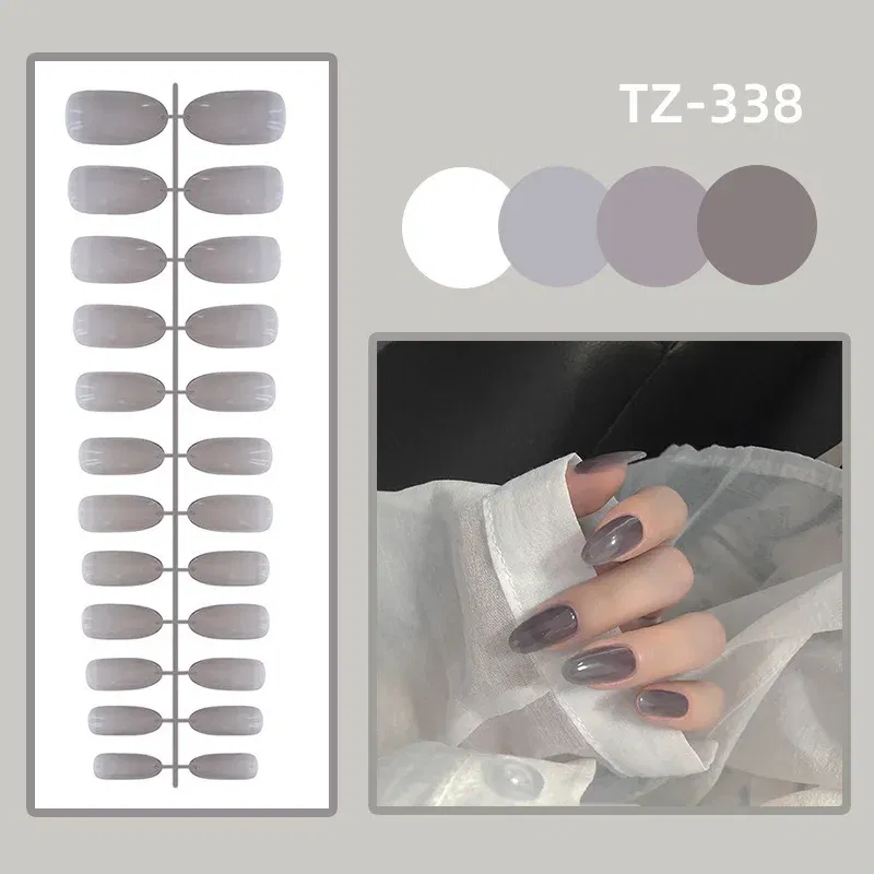 Color: camel - 24Pcs/Set Long Round Head Bright Solid Color Press On Acrylic Nail Art Fake Nails Finished Wearing Manicure Reusable False Nails