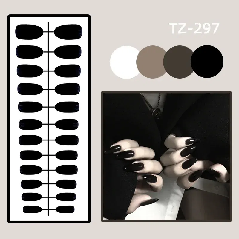 Color: camel - 24Pcs/Set Long Round Head Bright Solid Color Press On Acrylic Nail Art Fake Nails Finished Wearing Manicure Reusable False Nails