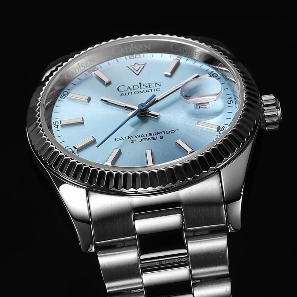 Color: Gold - CADISEN New Mens Mechanical Automatic Watch Top Brand Luxury C3 Luminous AR Sapphire MIYOTA 8215 100M Waterproof Gift Watch Men