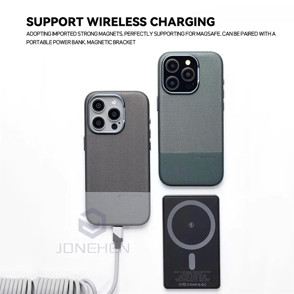 Color: Blue, Material: leather - Luxury Hit Color Wireless Charge For MagSafe Premium Leather Case For iPhone 16 Plus 15 14 13 Pro Max Alloy Len Shockproof Cover