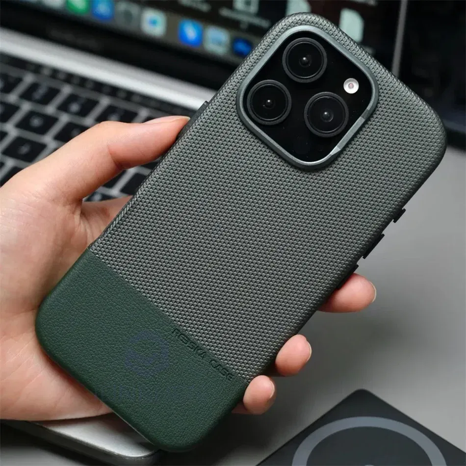 Color: Blue, Material: leather - Luxury Hit Color Wireless Charge For MagSafe Premium Leather Case For iPhone 16 Plus 15 14 13 Pro Max Alloy Len Shockproof Cover