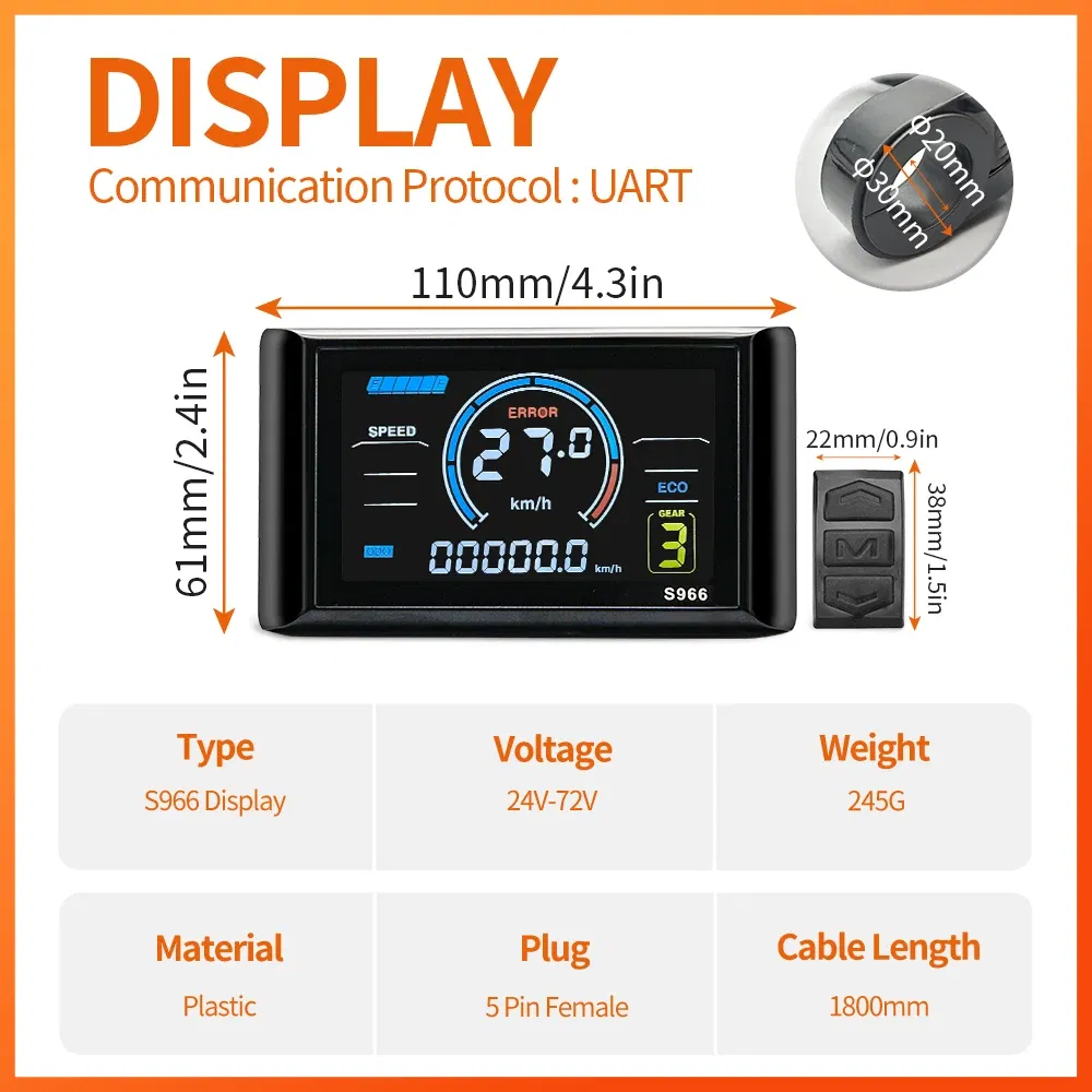 Color: light green - Ebike Sine Wave Waterproof Controlle 17A 26A 30A, with Color S966 Display Compatible  Hall and Hall free  Hub Motor Controller