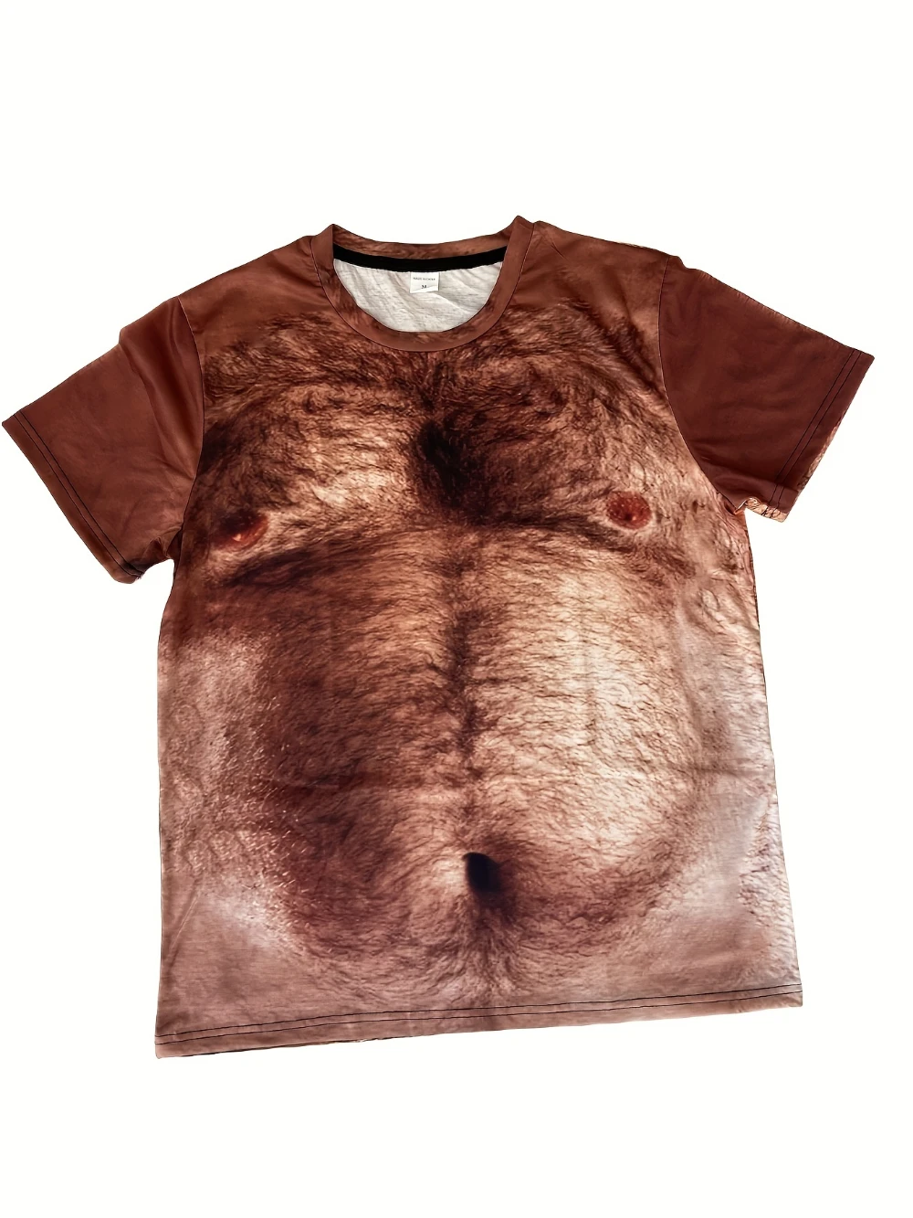 Color: Beige, Size: 6XL - Men's 3D Belly Print T-Shirt Crew Neck Short Sleeve Regular Version Four Seasons Casual Streetwear Summer Light Fashion Top
