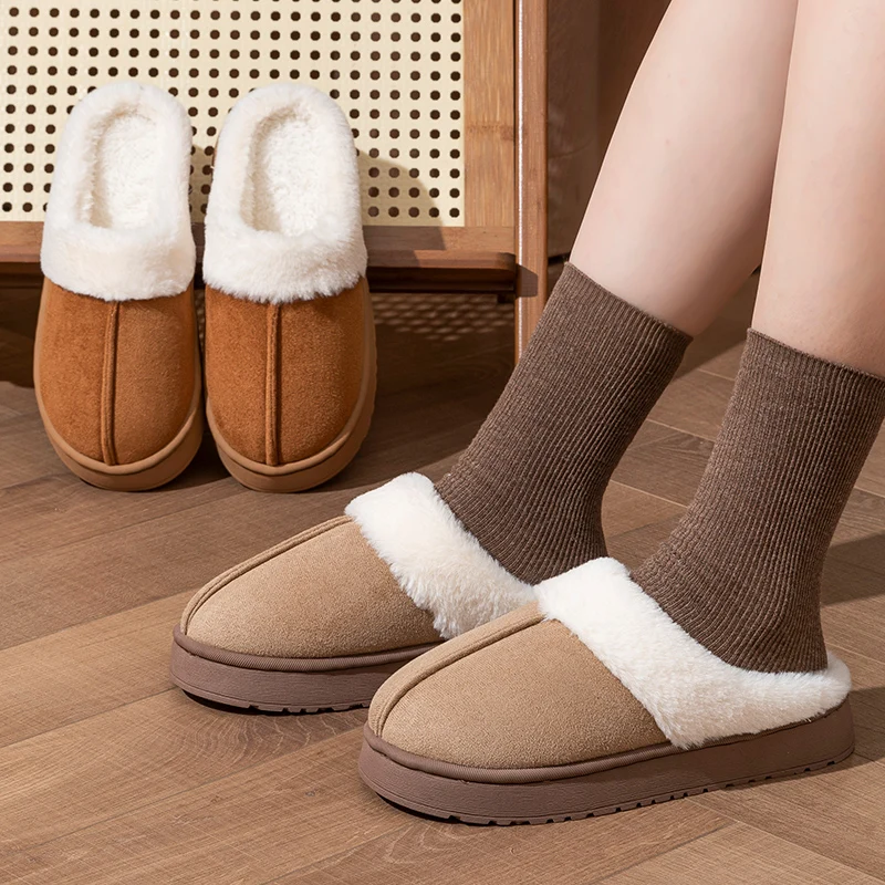 Color: black, Shoe Size: 40-41 - New Fluffy Home Warm Slippers Women Soft Sole Bedroom Plush Lined Winter Shoes Woman Comfortable Non Slip Faux Fur Slippers 2024