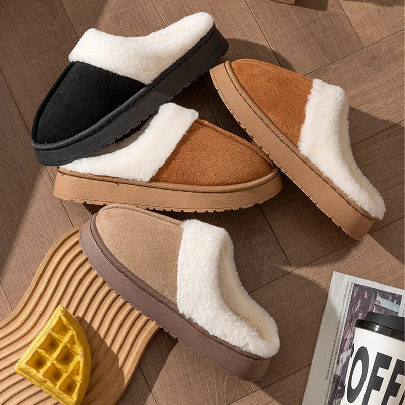 Color: black, Shoe Size: 40-41 - New Fluffy Home Warm Slippers Women Soft Sole Bedroom Plush Lined Winter Shoes Woman Comfortable Non Slip Faux Fur Slippers 2024