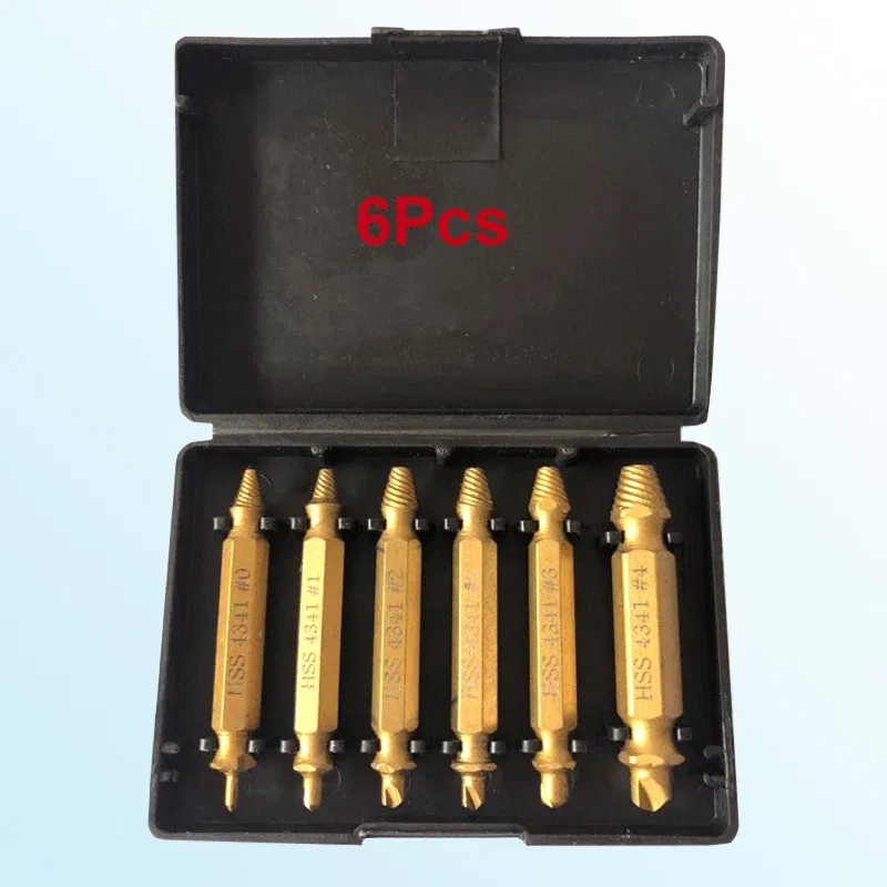 Color: 6pcs silver - Broken Double Head Screw Extractor Sliding Thread And Broken Wire Remover 4341 Hexagon Drill Set Broken Wire Extractor