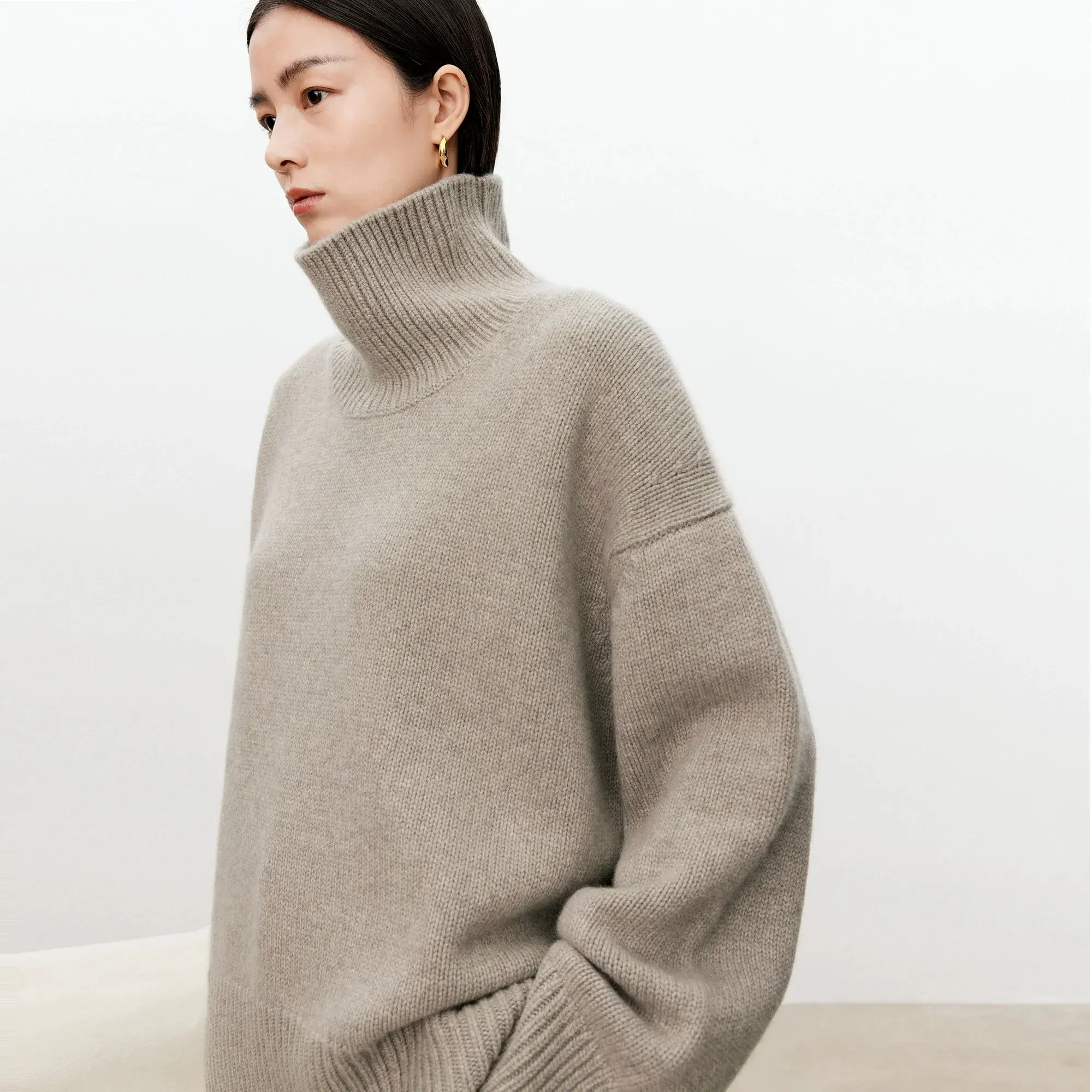 Color: green, Size: S, Ships From: CHINA - Turtleneck pure cashmere sweater female loose and thick languid lazy wind pullover sweater knitting base WOOL sweater