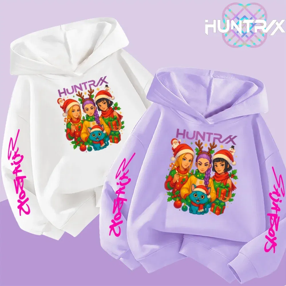 Color: Beige, Kid Size: 4T - KPop Demon Hunters Christmas Hoodie Girls Fashion Casual Sweatshirt Movie Kids K-Pop Demon Hunters Hooded Tops