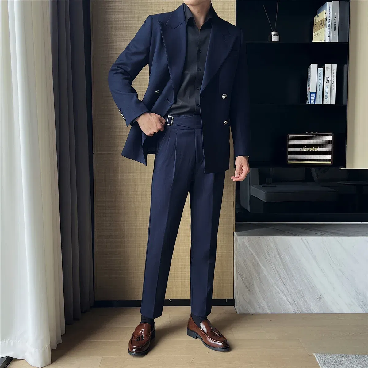 Color: Red, Size: XXL - 2Pieces Jackets+Pants Design High Quality Men's Set Elegant Fashion Double Breasted Thick Wedding Dress Blazers And Trousers Set