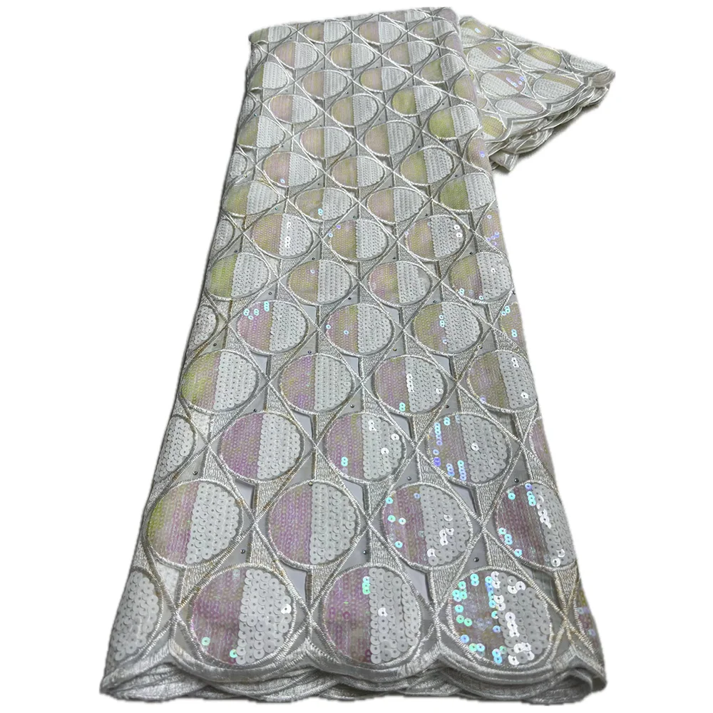 Color: green, Length: 5 yards, Width: 120cm - 5 Yards High grade African Organza Cutout Lace Clean Holed Sequins Voile Fine Textured Nigerian Fabric For Occasions Celebrants