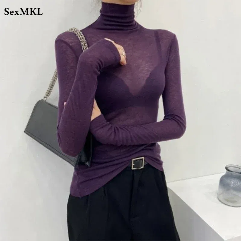 Color: black, Size: L - New Fashion Basic Turtleneck Long Sleeve Women T-shirt Autumn Winter Long Sleeve Slim Stretch Tops Ladies Sexy Tees Plus Size