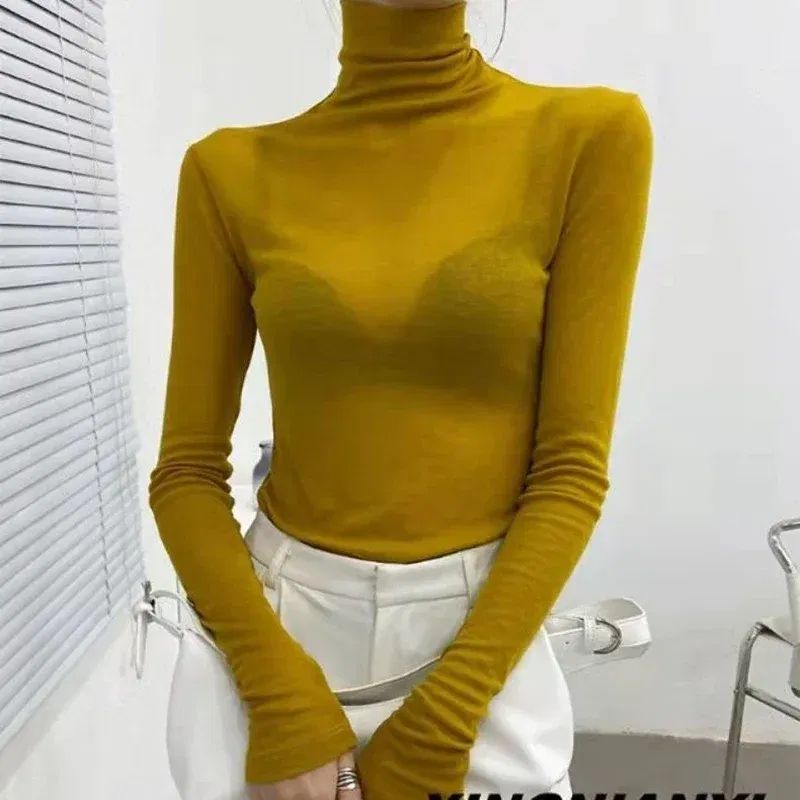 Color: black, Size: L - New Fashion Basic Turtleneck Long Sleeve Women T-shirt Autumn Winter Long Sleeve Slim Stretch Tops Ladies Sexy Tees Plus Size